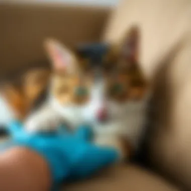Rubber gloves used to gather cat hair from upholstery
