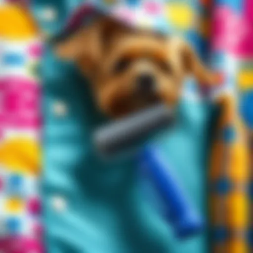 A lint roller removing pet hair from a colorful shirt