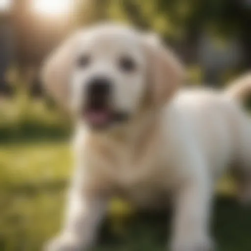 Playful English Labrador puppies in a sunny yard