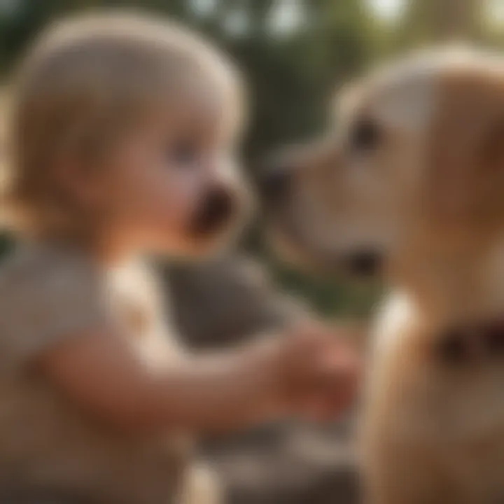 Loving interaction between a puppy and a child