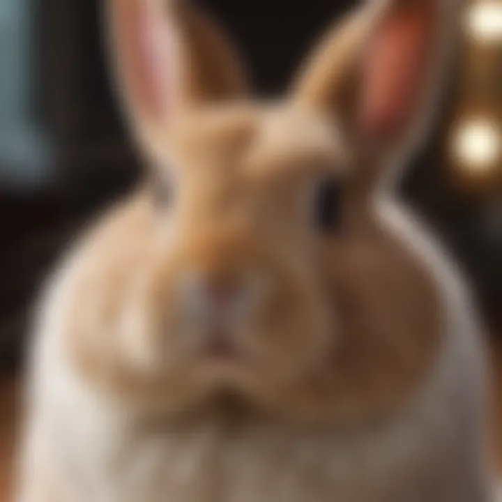 A bunny enjoying a grooming session with a soft brush