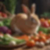 A colorful array of fresh vegetables and hay for bunny nutrition