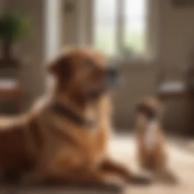 Calm Canine Companion A calm dog sitting beside its owner