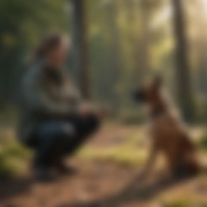 A trainer using positive reinforcement with a dog