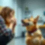 A professional dog trainer demonstrating commands with a dog