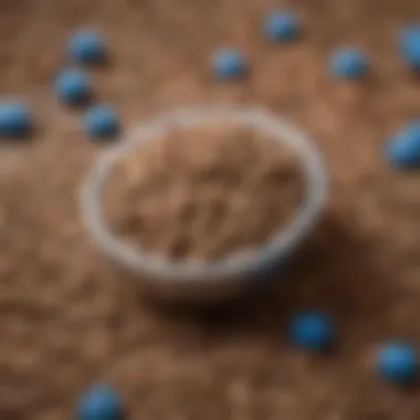 Close-up of dog food kibble with nutritional information