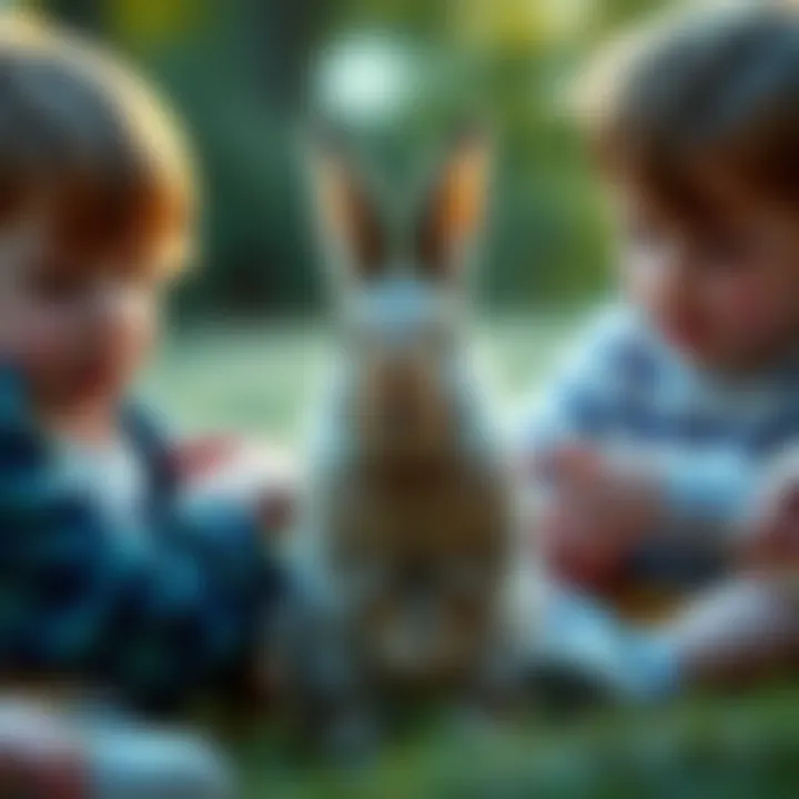 A rabbit interacting with children