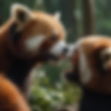 A red panda interacting with its environment, illustrating its behavioral traits.