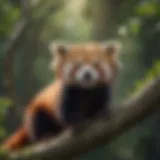 A red panda perched on a tree branch, highlighting its natural habitat.