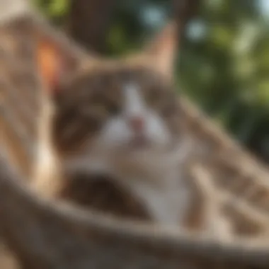 Cat Relaxing in a Hammock Close-up view of a cat enjoying a hammock