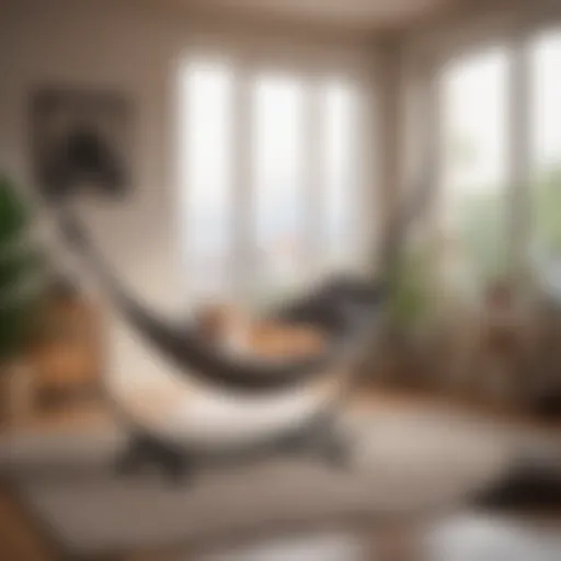 Cozy cat hammock suspended in a stylish living room