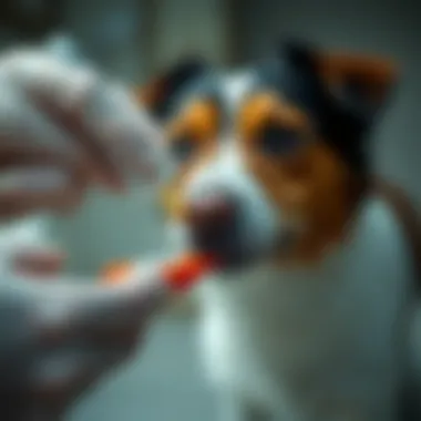 Applying Topical Flea Treatment A close-up of a dog being treated with a topical flea medication.