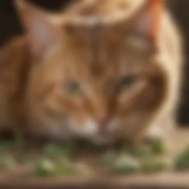 Herbal Recovery Options for Feline Well-Being Herbal recovery options laid out with a cat curiously inspecting them.