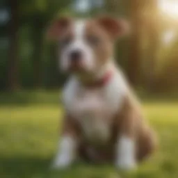 Adorable American Pit Bull Terrier puppy sitting on grass