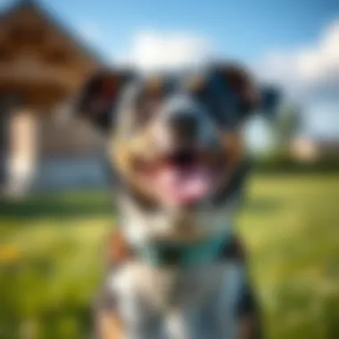 A happy dog wearing a flea collar outdoors