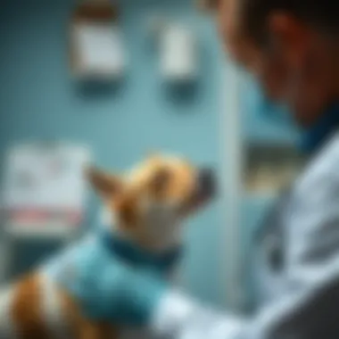 A veterinarian examining a pet with a flea collar