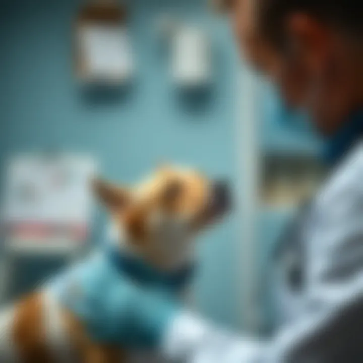 A veterinarian examining a pet with a flea collar