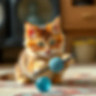 A cat playing with a new toy