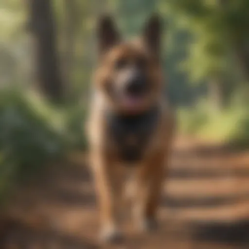 Large dog wearing a comfortable harness during a walk