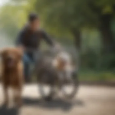 Owner and Dog Experiencing the Thrill of a Bike Trailer Ride An owner and dog enjoying a joyful ride with a bike trailer
