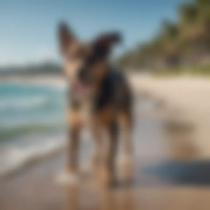 A scenic view of a dog-friendly beach with clear blue water