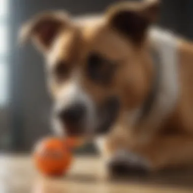 Close-up of a dog playing with a chew toy