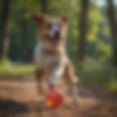 A happy dog enjoying playtime outdoors