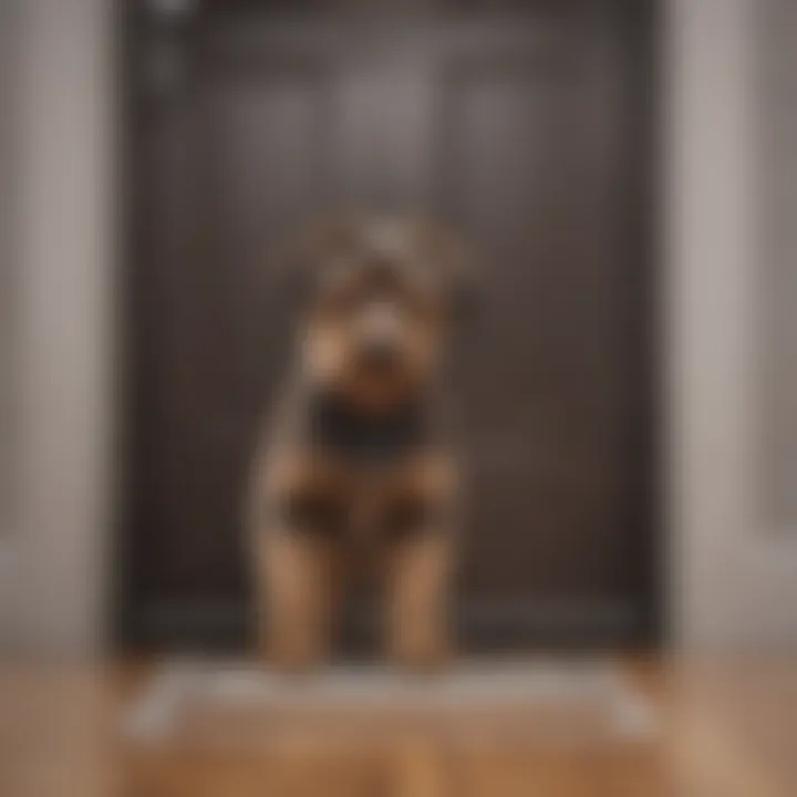 A pet owner demonstrating proper installation of a doggie door
