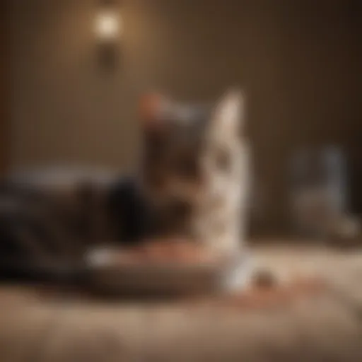 A bowl of dry cat food with visible nutrient-rich ingredients.
