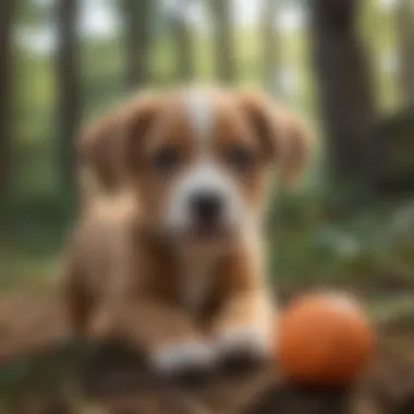 Puppy playing with a biodegradable toy outdoors