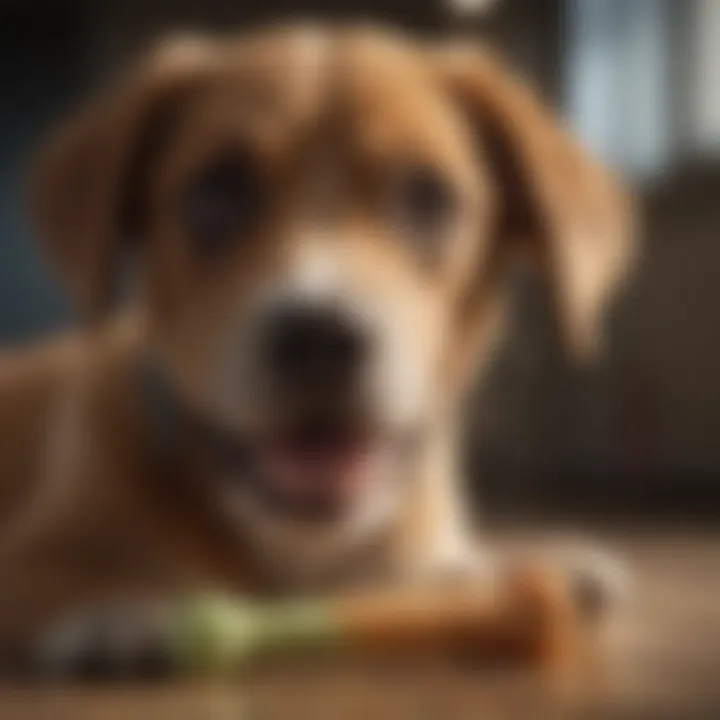 Puppy chewing on a flavored bone promoting dental health