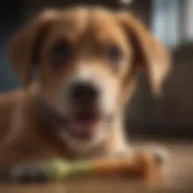 Chewing for Healthier Teeth Puppy chewing on a flavored bone promoting dental health