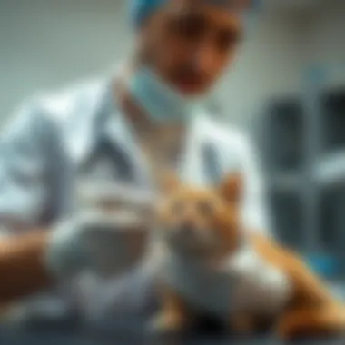 Veterinary technician examining a cat