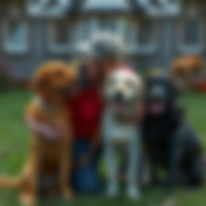 Dedicated Breeder with Labrador Retrievers A responsible breeder interacting with Labrador Retrievers