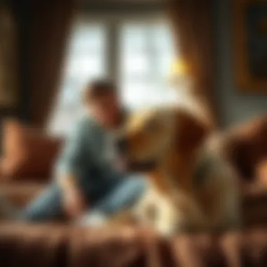 Cherished Moments with a Labrador Companion Family bonding with a Labrador Retriever at home