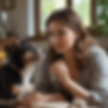 The Bond of Care in Pet Wellness A cozy setting where a pet owner interacts lovingly with their pet, illustrating the bond of care