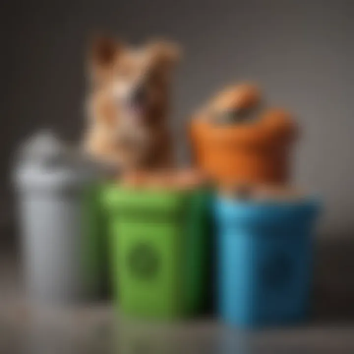 Illustration of different types of garbage pails for dog waste