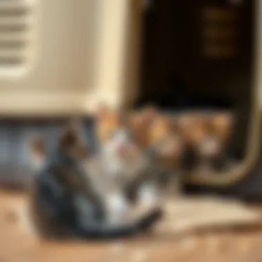 Kittens playing around a litter box