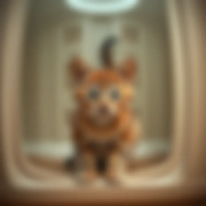 Healthy kitten using the litter box