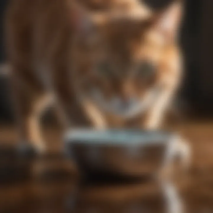 A cat enjoying water from a non-tip bowl