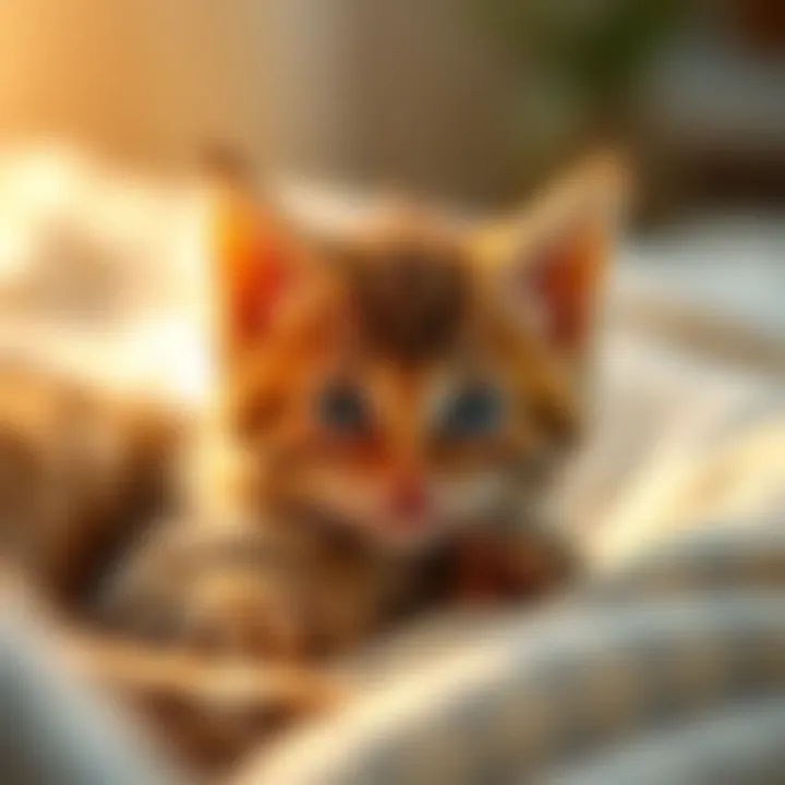 Serene Cuddle with a Kitten A serene moment of a kitten being cuddled