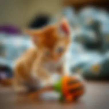 Kitten Engaging in Playtime A kitten engaged in interactive play with a toy