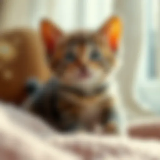 Playful Kitten in a Cozy Setting A playful kitten in a cozy environment