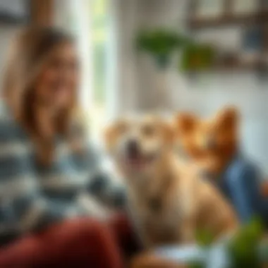 A Joyful Encounter with a Pet Sitter Cozy setting with a pet sitter and a happy dog