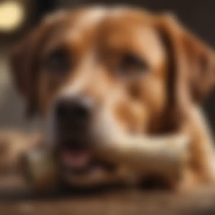 Close-up of a dog enjoying a filled bone