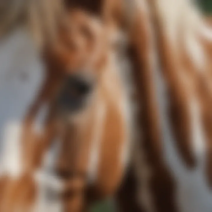 Close-up of a paint horse's striking coat, highlighting the intricate blend of colors and patterns.