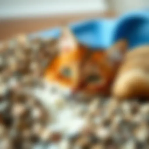 A close-up of various types of 100 percent dust free cat litter materials.