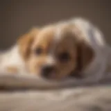 A serene puppy resting on a soft blanket, embodying gentleness.