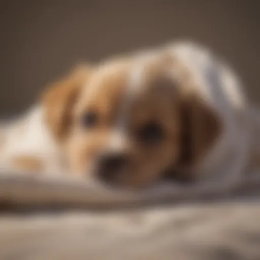 A serene puppy resting on a soft blanket, embodying gentleness.