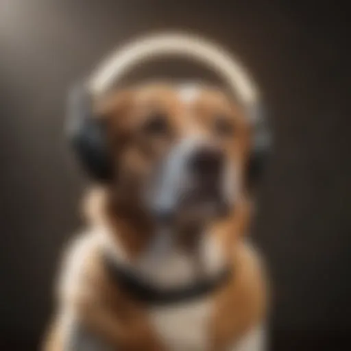 A visually impaired dog wearing a halo for mobility assistance.